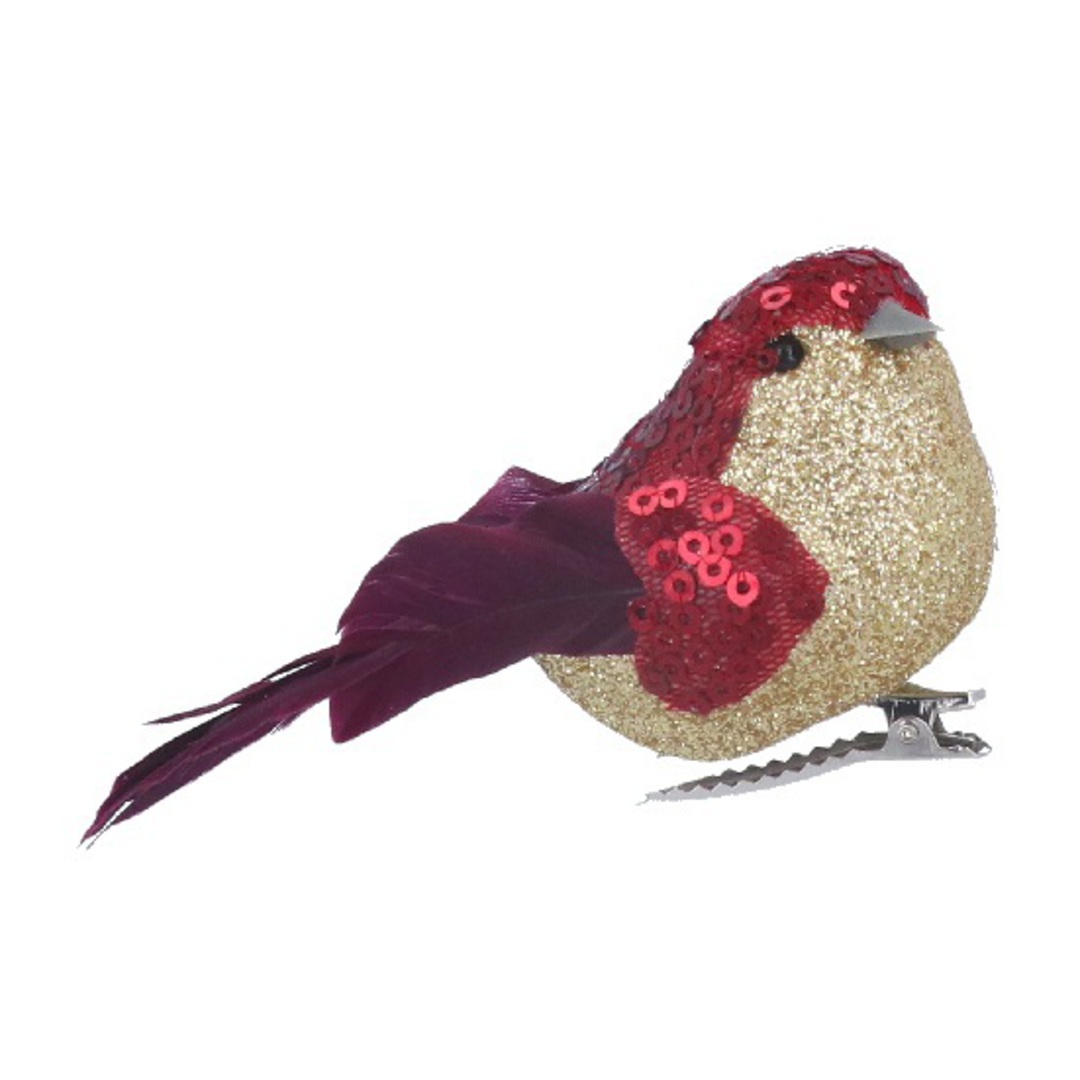 Clip, Burgundy & Gold Glitter Bird 9cm *ETA NOV image 0