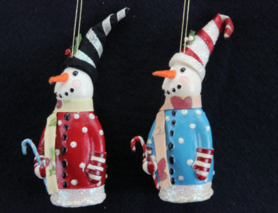 Resin Hanging Dressed Party Snowman w/Hat 10cm image 0