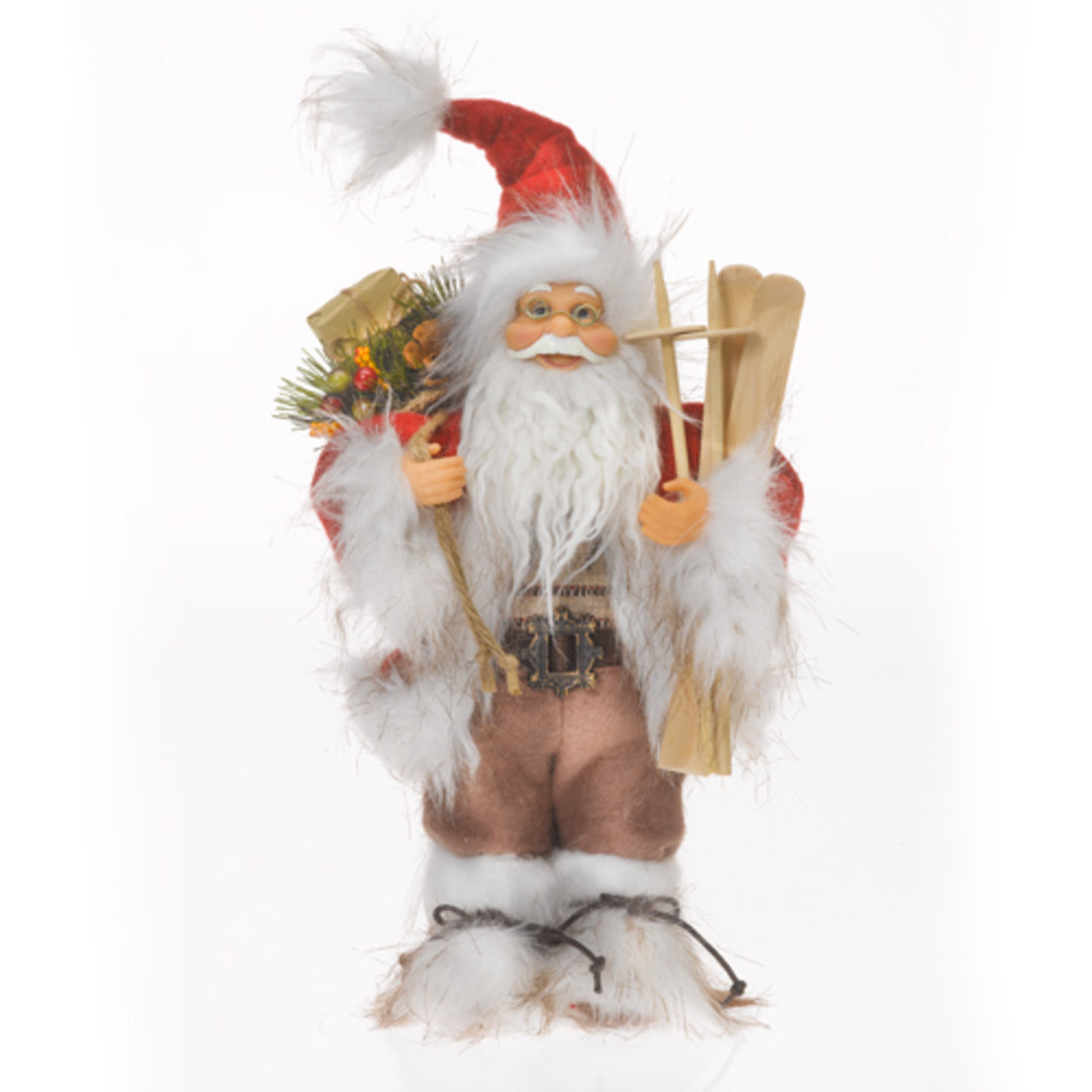 Santa 30 cm Red Coat, Brown Pants w/ Wooden Skis and Poles image 0