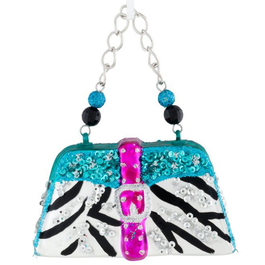 Glass Hanging Handbag, Zebra Print image 0