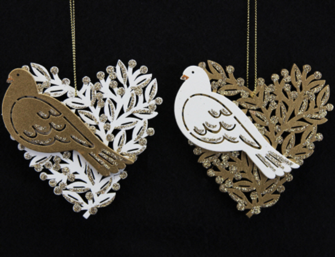 Wooden Cream/ Gold Fretwork Dove in Heart image 0