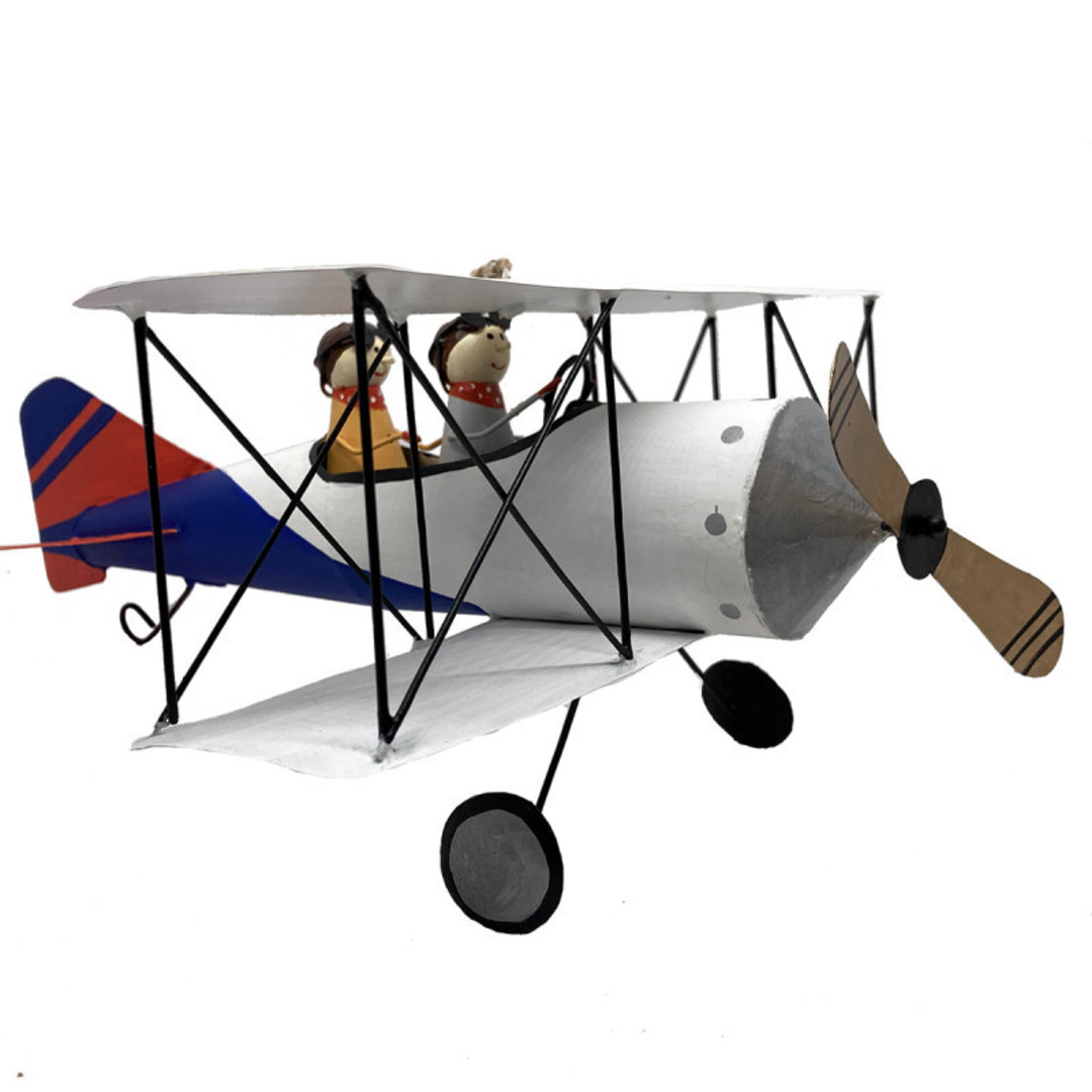 MAXI Tin Pilots in White Bi-Wing Plane 14x25cm image 0