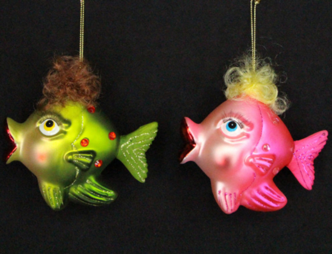Hanging Glass Painted Fish with Hair image 0