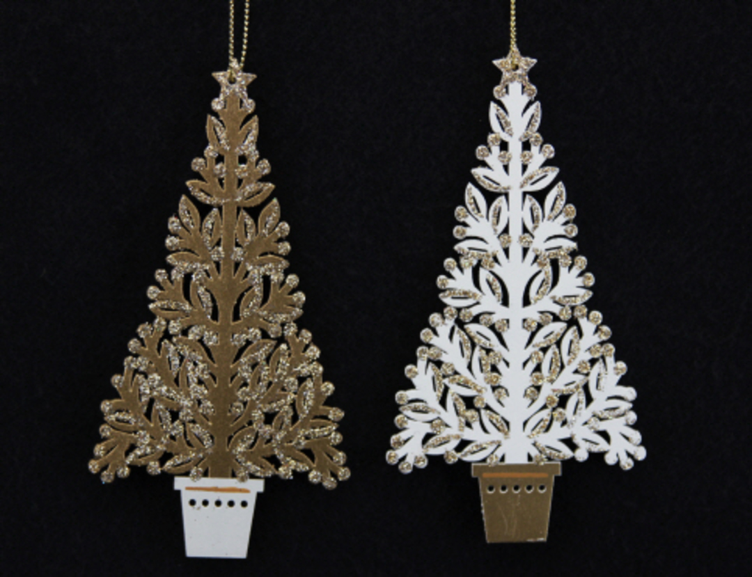 Wood Fretwork Gold & Cream Potted Christmas Tree image 0