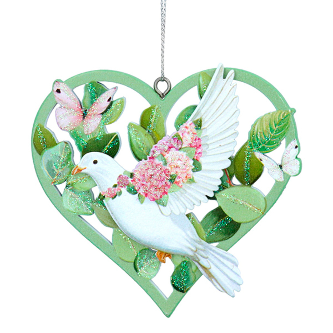 Wood Pink Hydrangea Dove Heart 8cm image 0