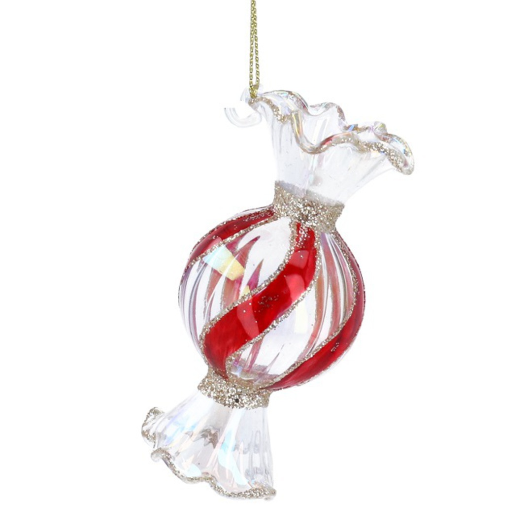 Glass Sweet, Clear & Red Swirl 9cm *ETA NOV image 0