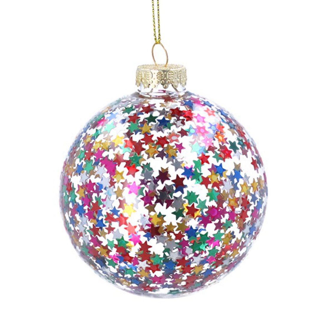 Glass Ball Clear, Colour Star Confetti 8cm *ETA NOV image 0