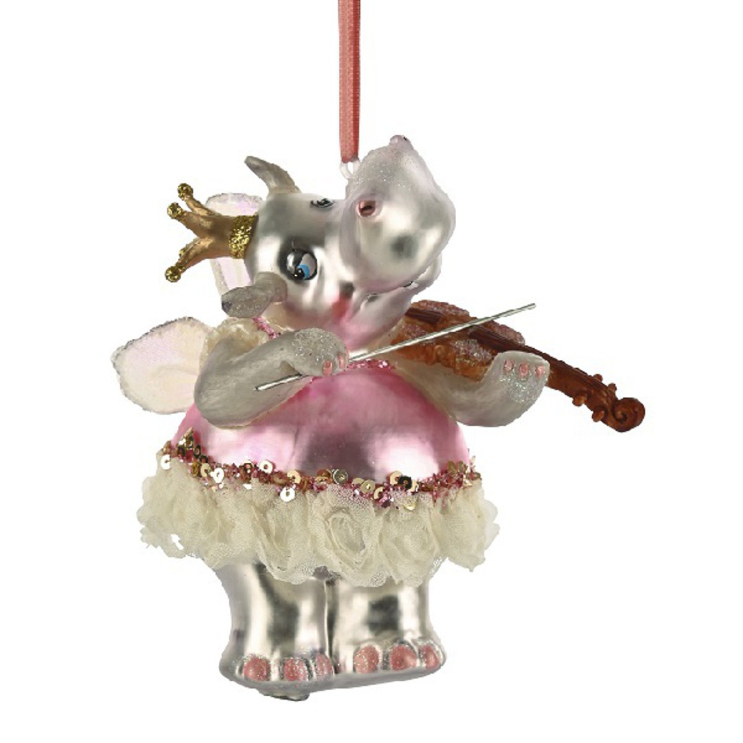 Glass Hippo, Violinist 12cm *ETA NOV image 0