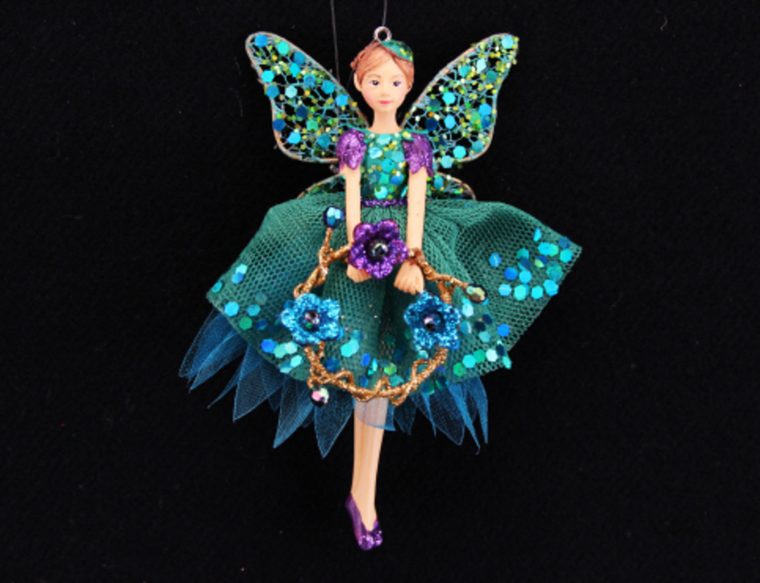 Resin Peacock Coloured Fairy with Flower Wreath SOLD OUT image 0