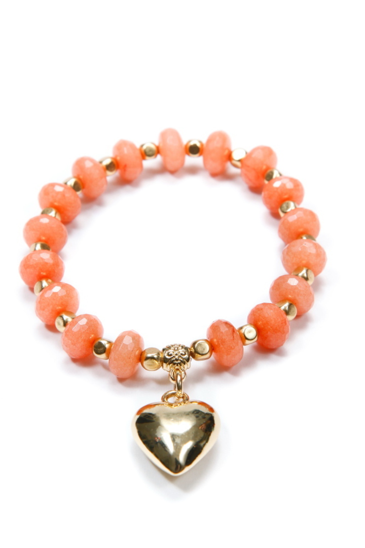 Bracelet, Coral Jade w/Heart image 0