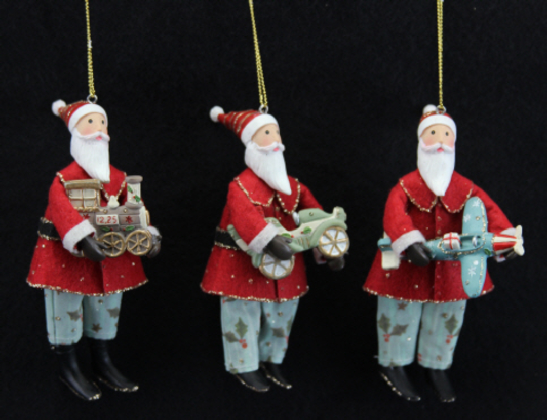  Hanging Fabric and Resin Nostalgic Santa with Toys image 0