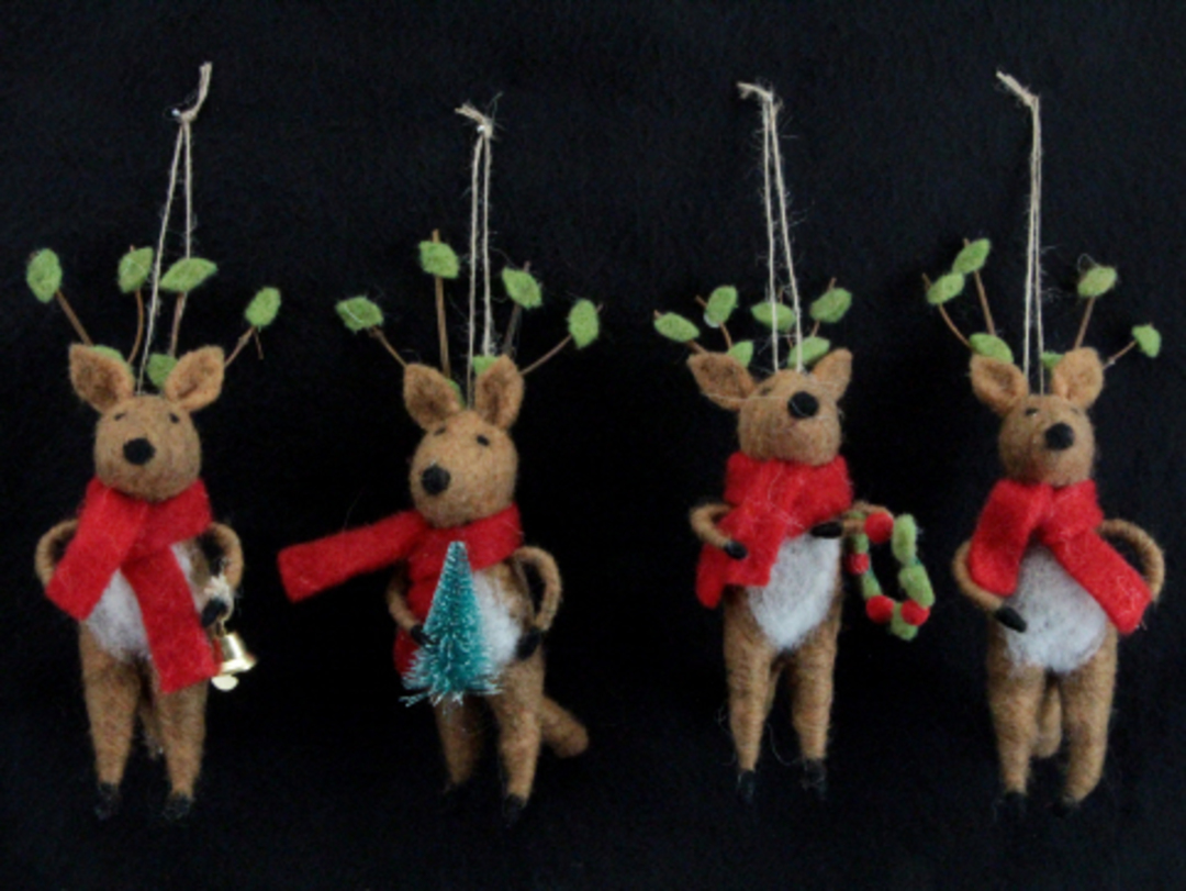 Hanging Eco Wool Deer with Red Scarf image 0