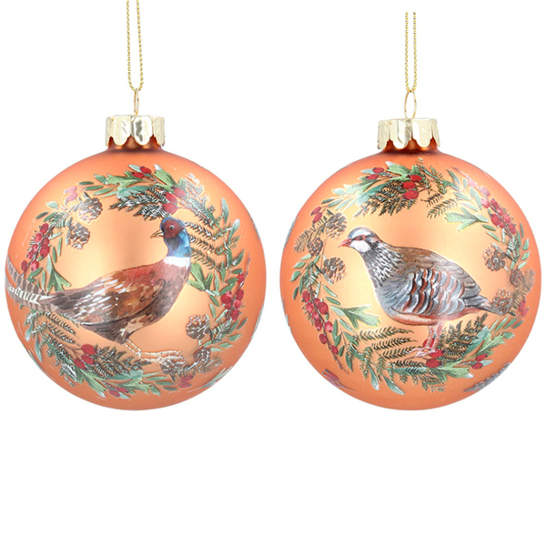 Glass Ball Copper, Bird in Wreath 8cm image 0