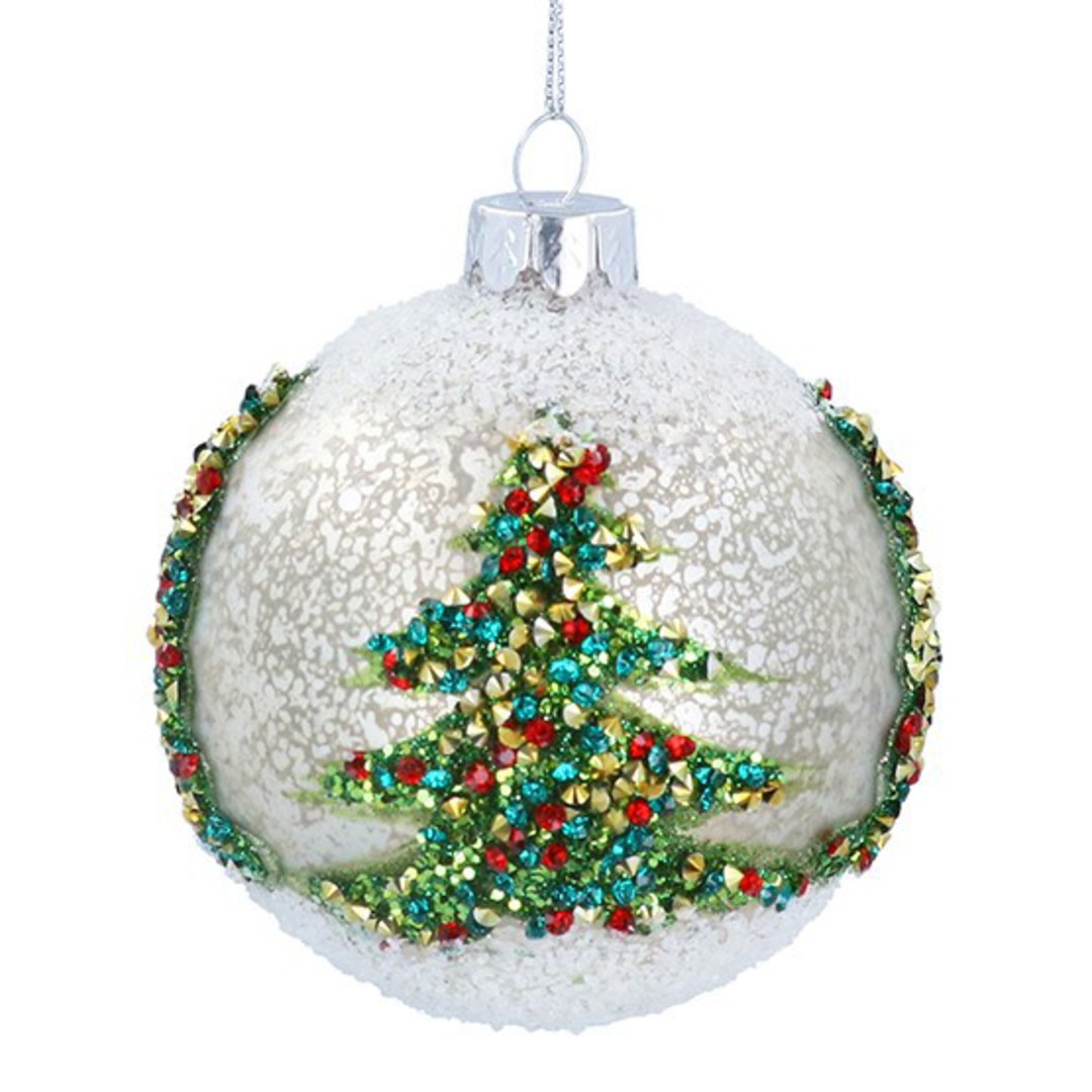 INDENT - Pack 12, Glass Ball Antique White, Glitter Trees 8cm image 0
