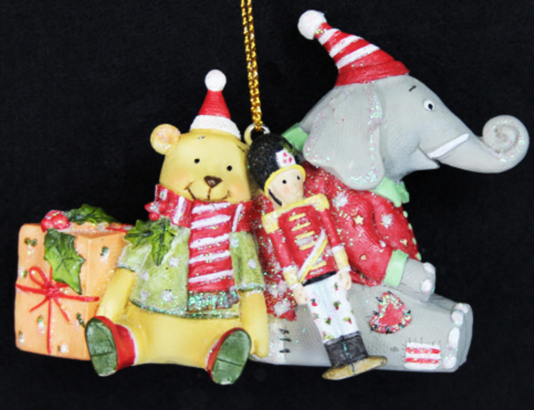 Hanging Resin Teddy & Elephant with Toys image 0