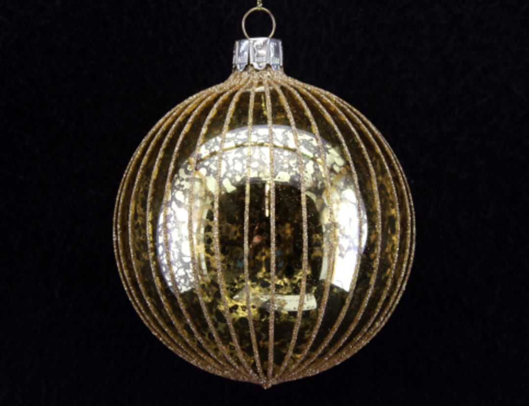 Hanging Glass Ball Clear Gold w/ Gold Glitter Stripe image 0