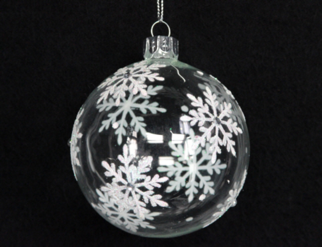 Glass Ball Clear with Iridescent Glitter Snowflakes image 0