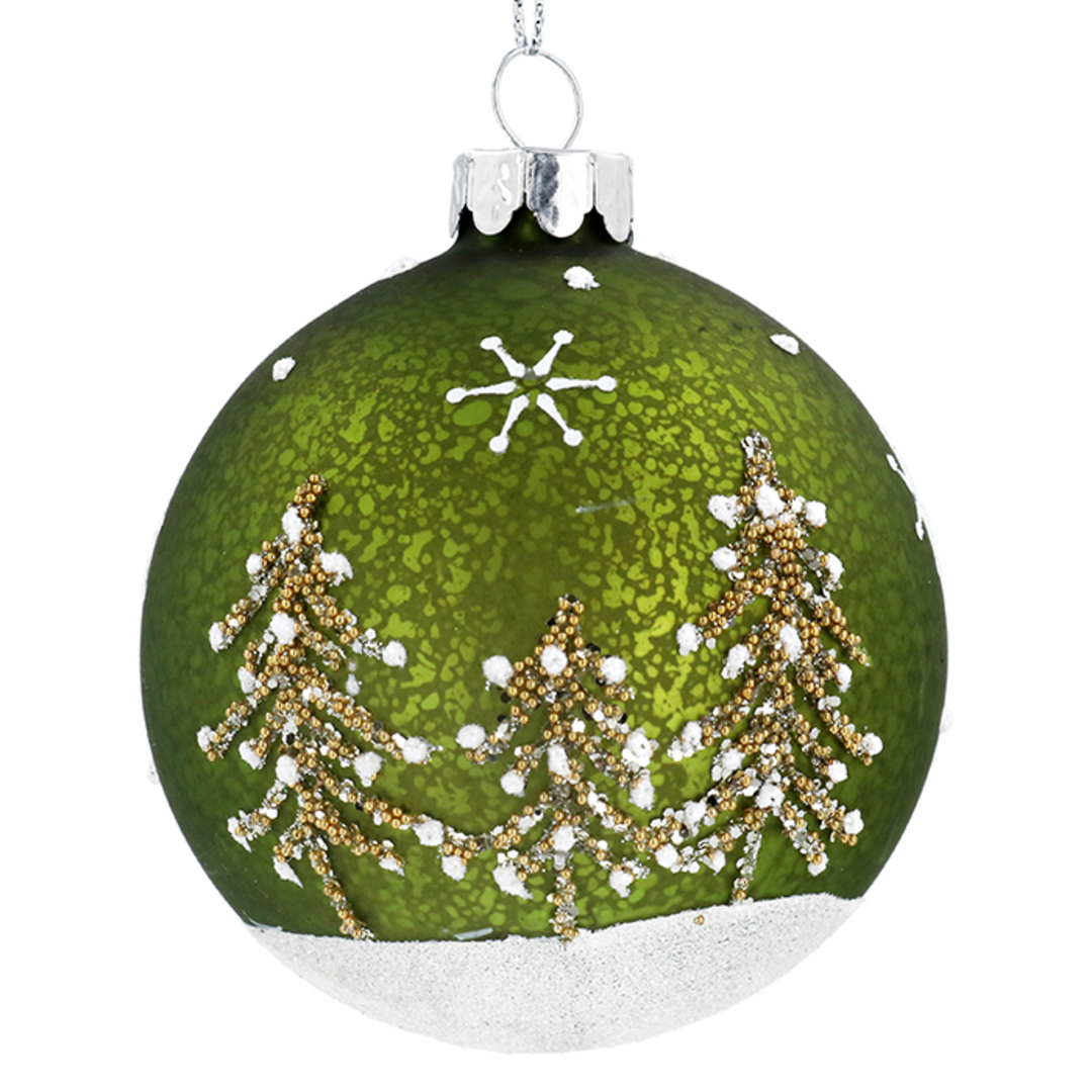 INDENT - Pack 12, Glass Ball Antique Moss, Glitter Trees 8cm image 0