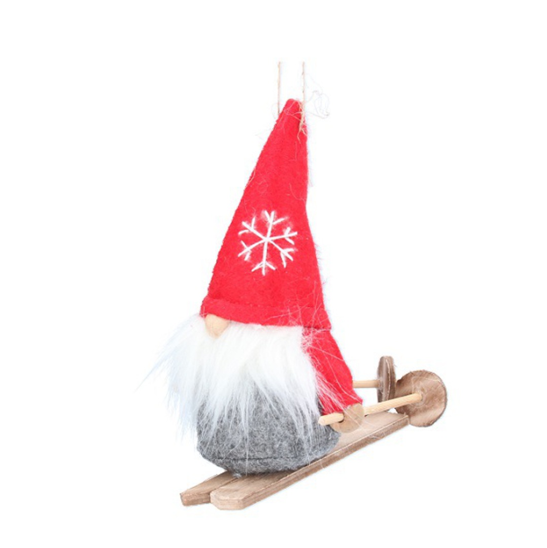 Fabric Nordic Skiing Santa, White Beard 12cm *ETA NOV image 0