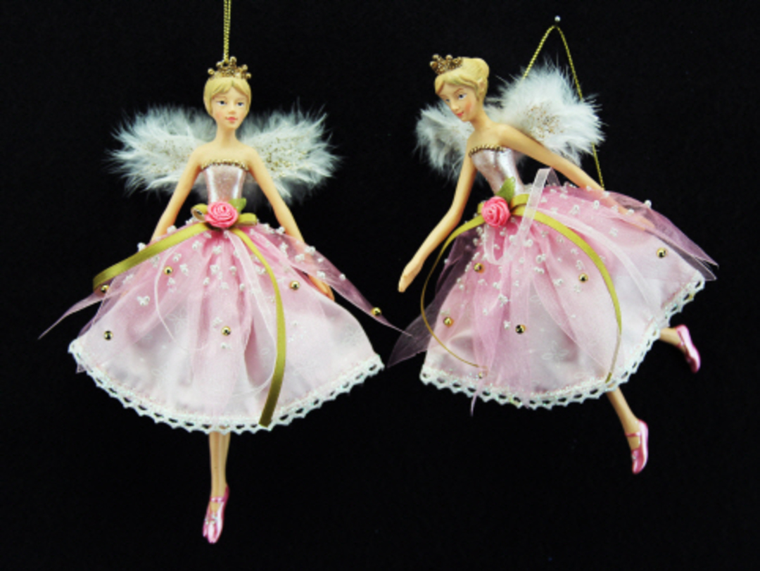 Hanging Resin Pink Fabric Fairy Lge image 0