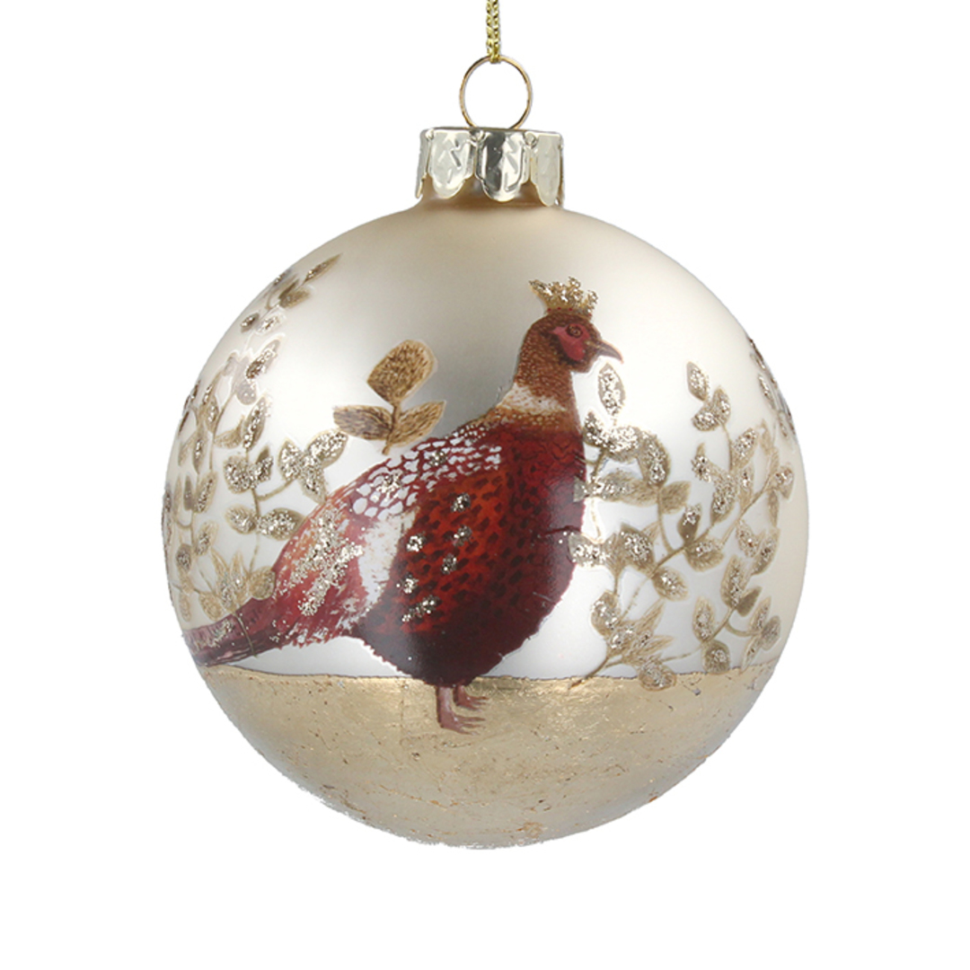 Glass Ball Matt Cream, Pheasant 8cm image 0