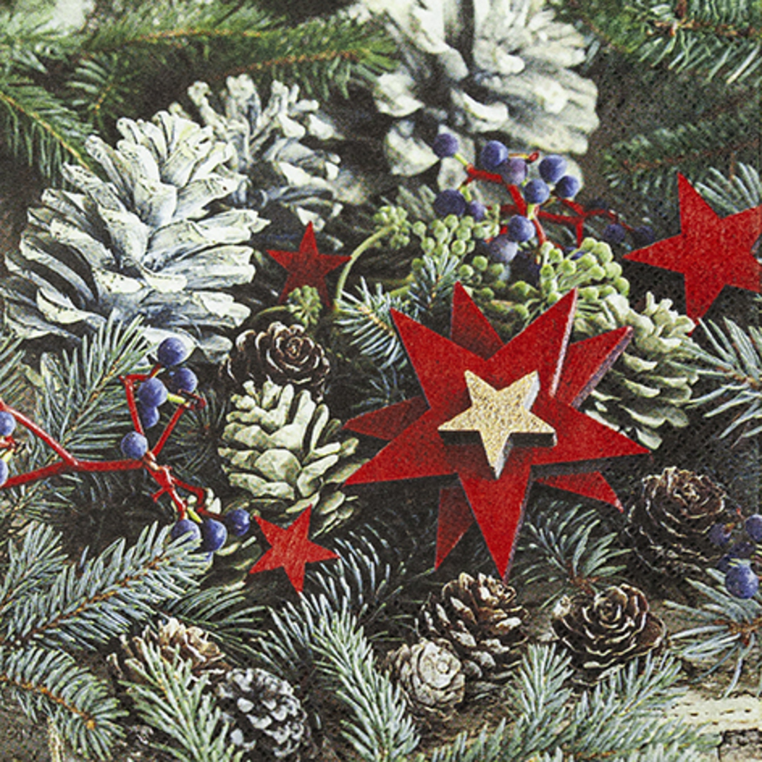 Paper Napkins 33cm, Stars & Pine Cones image 0