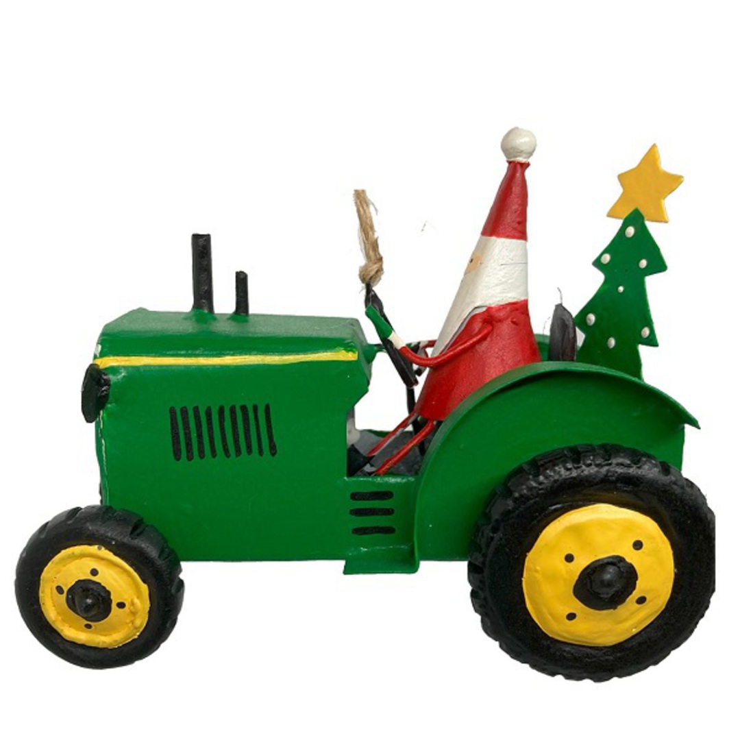 Tin Santa Green Tractor 10cm *ETA NOV image 0