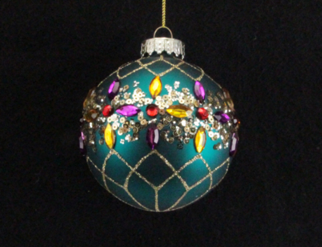 Glass Ball Matt Turquoise with Multi Jewelled Crystals image 0