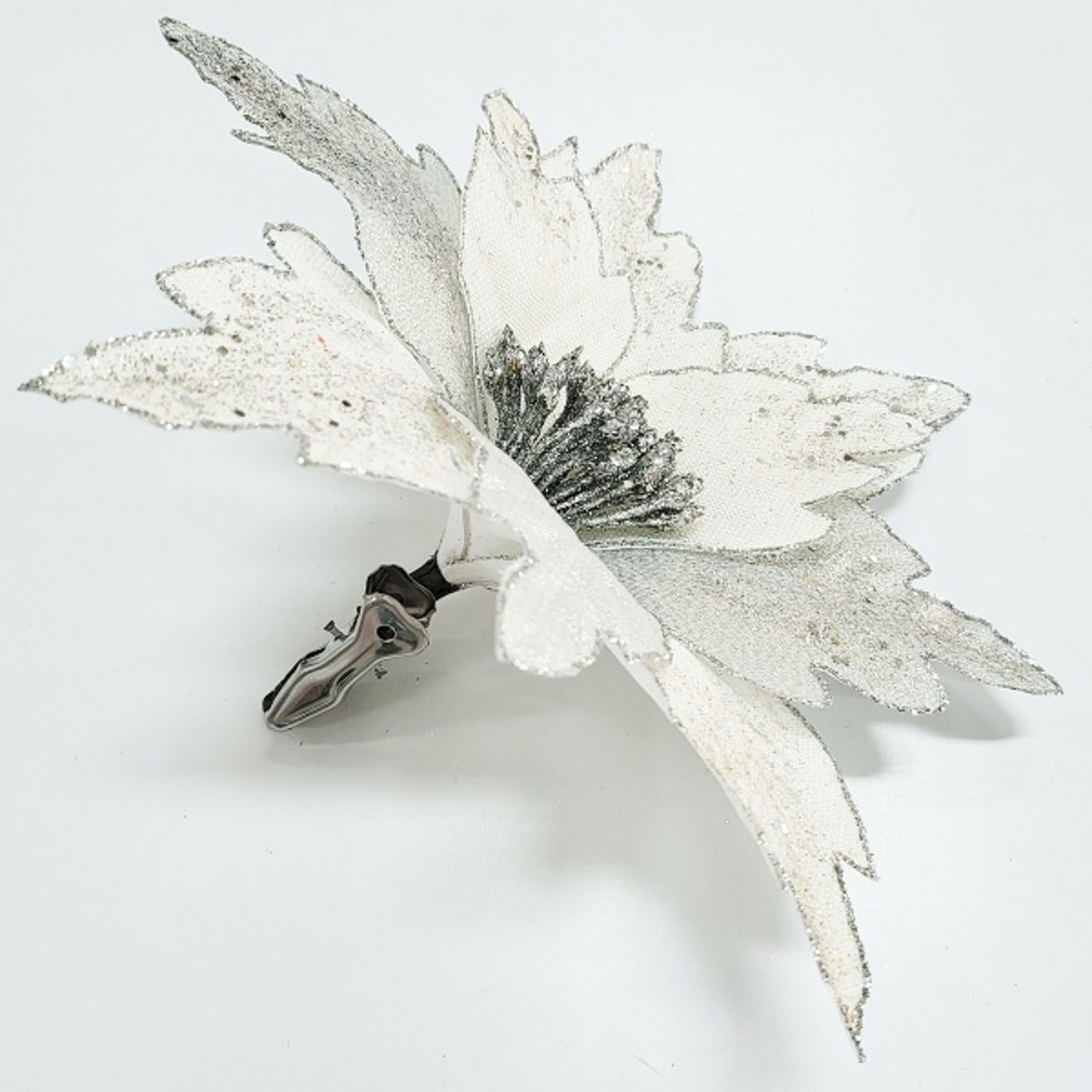 Maxi Silver & White Poinsettia Clip 28cm image 1