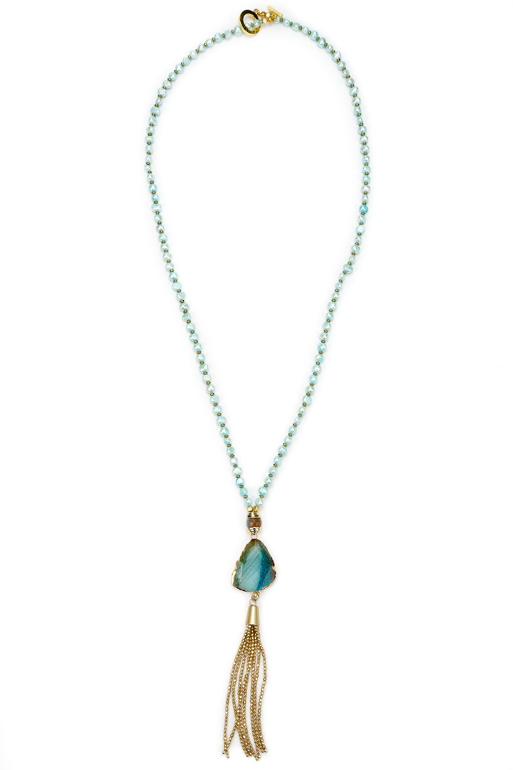 Necklace, Turquise Pearl and Agate with Tassel image 0