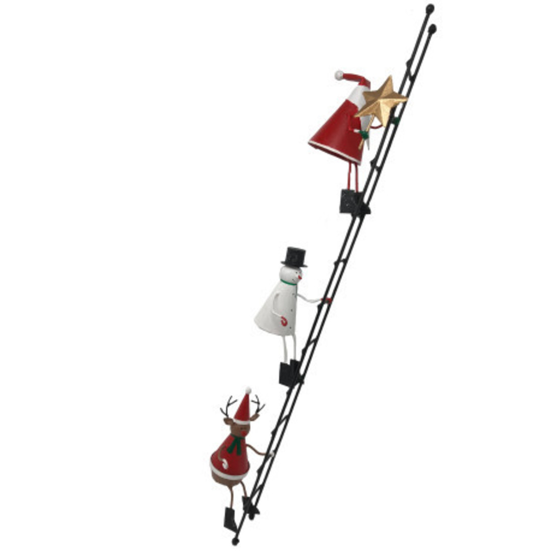 Tin Santa, Snowman & Deer on Ladder 39cm *ETA NOV image 0