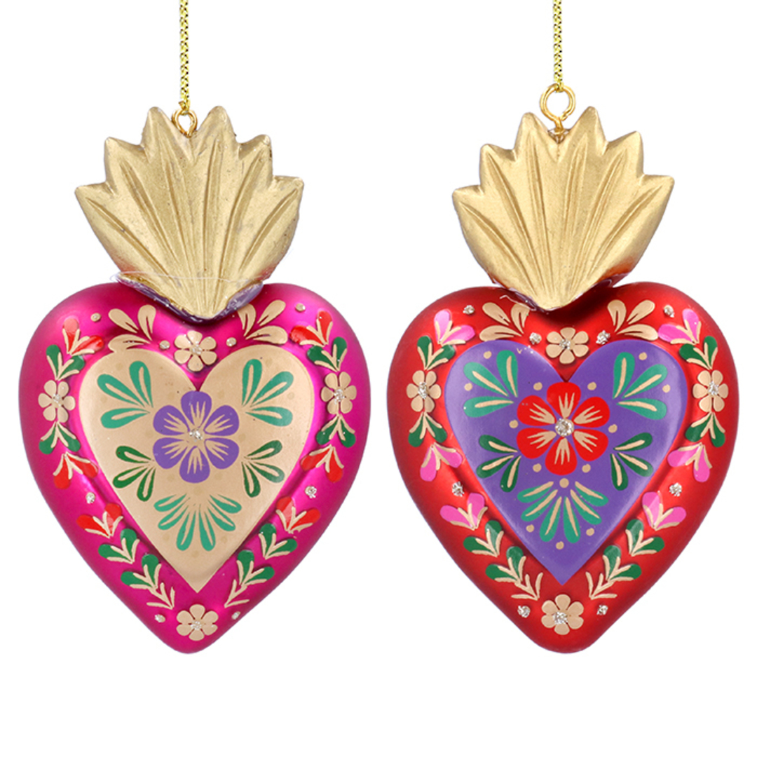 INDENT - Pack 12, Glass Heart Red & Pink, Gold Crown 9x6x3cm image 0