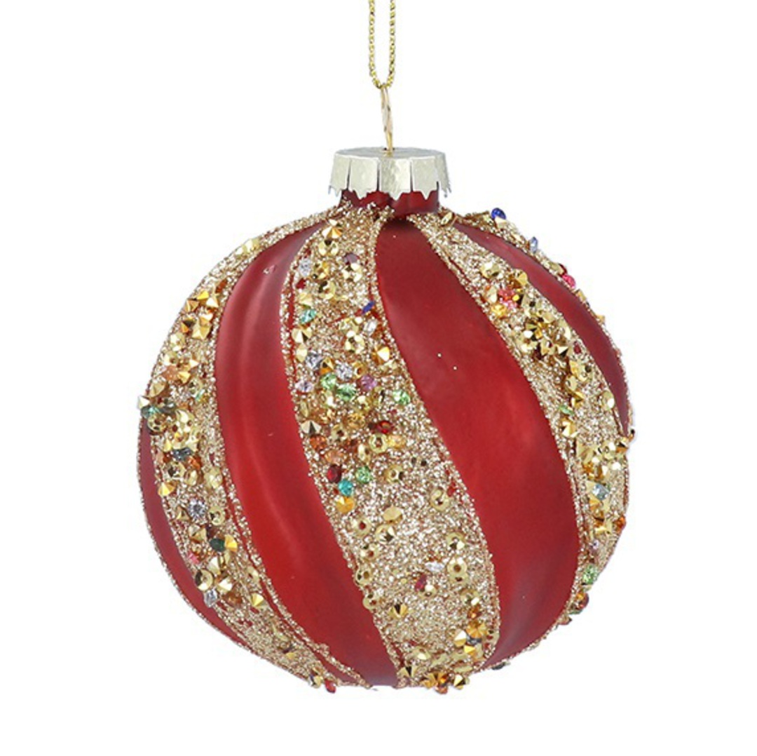 Glass Ball Red, Gold Glitter Spiral 8cm *ETA NOV image 0