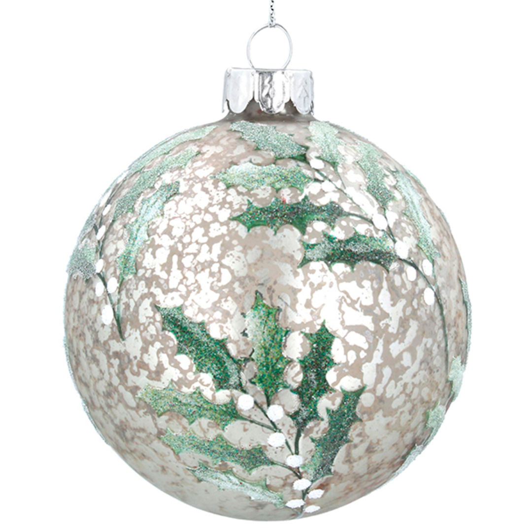 Glass Ball Antique Silver, Holly 8cm image 0