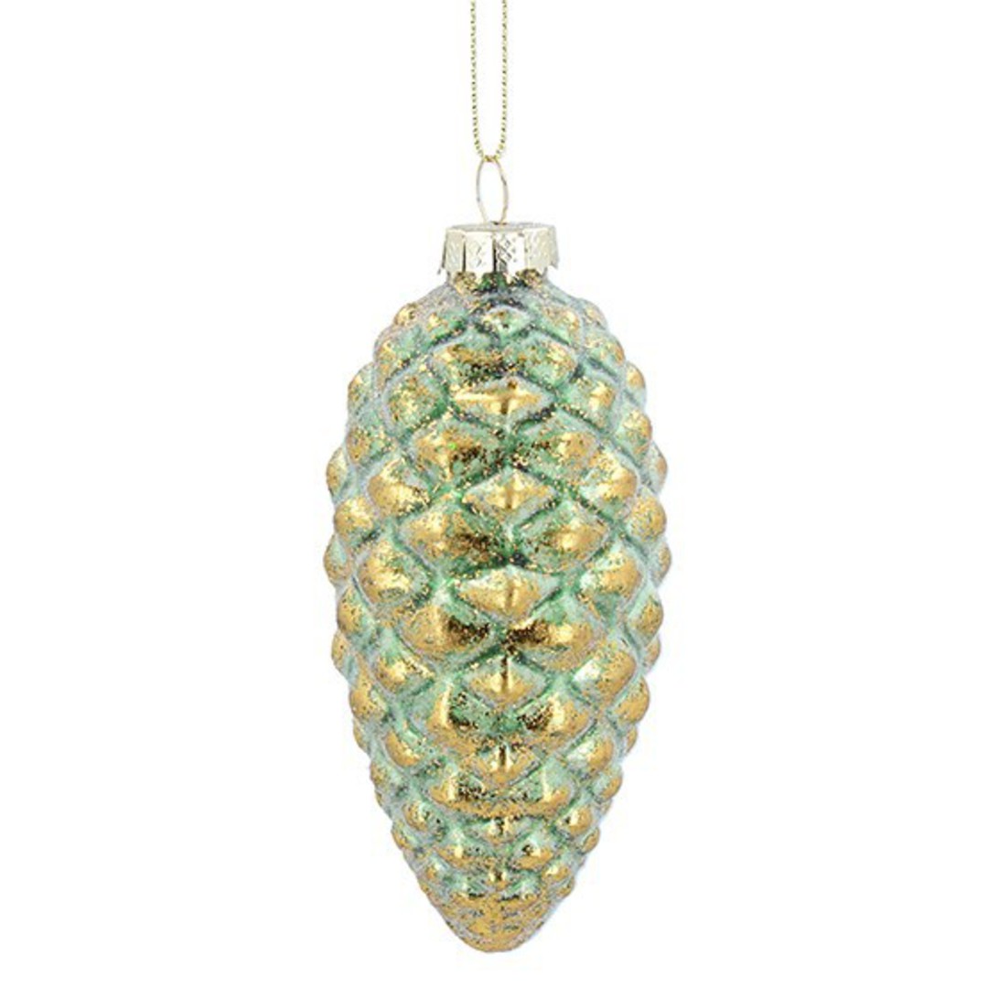 INDENT - Pack 12, Glass PineCone Green & Gold image 0