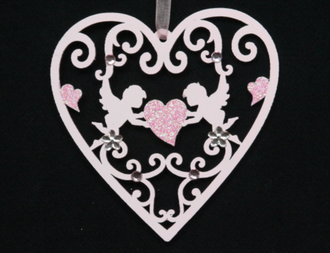 Wooden Pink Cherub Heart 11 cm image 0