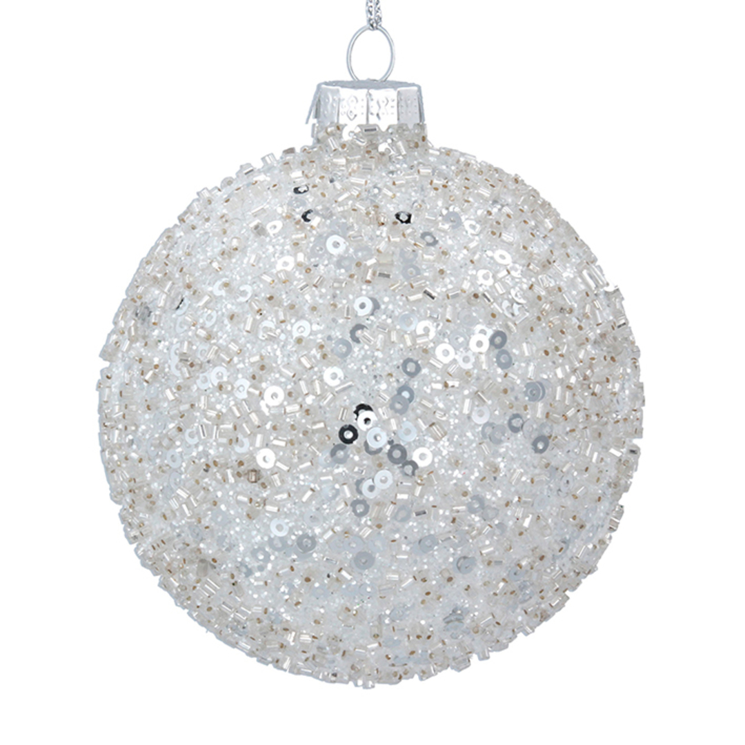 Glass Ball Clear, Silver Sequins 8cm image 0