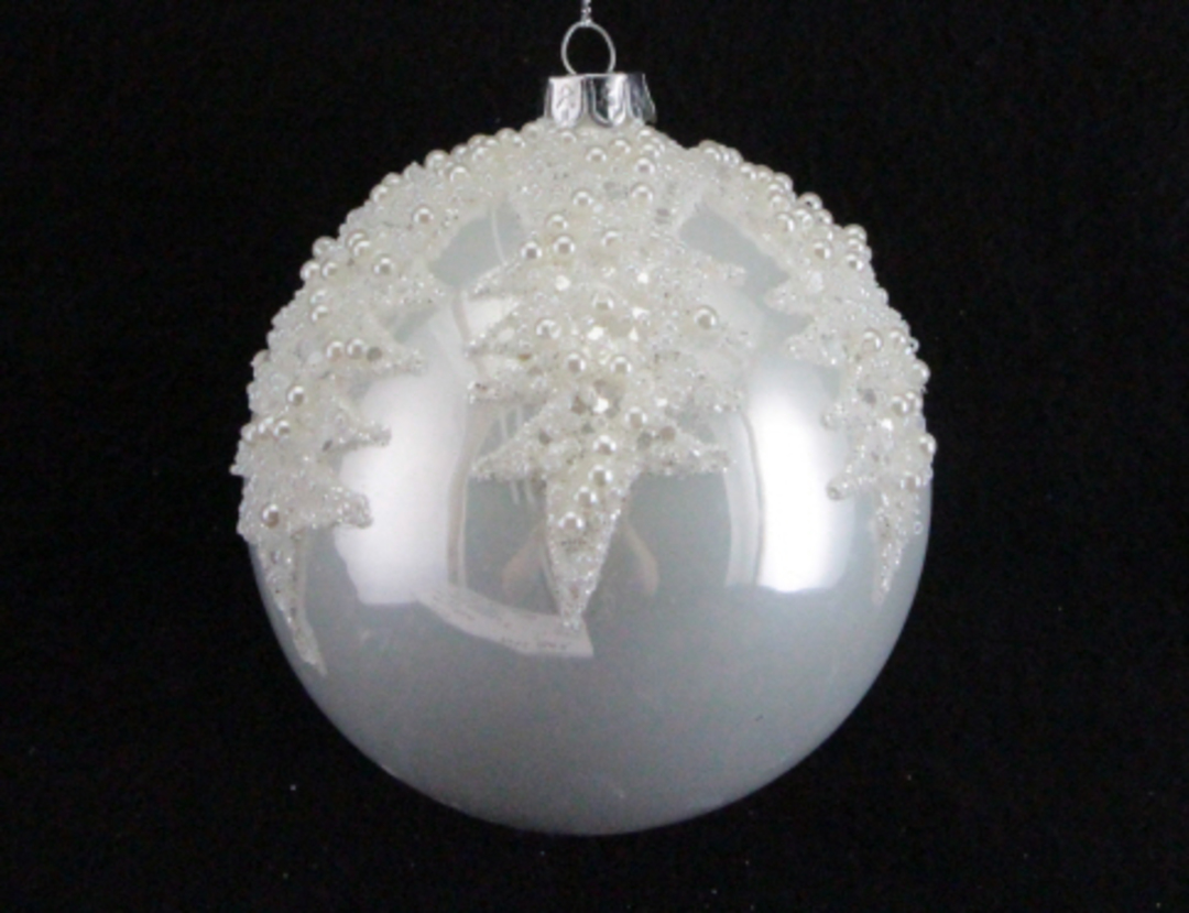 Glass Ball Pearly White with Pearl Bead Spikes 10cm image 0