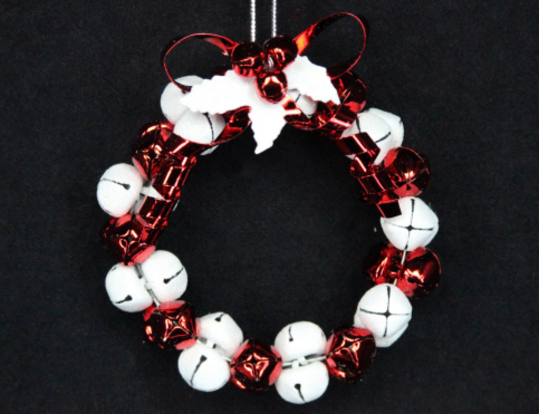 Hanging Metal Red & White Jingle Bell Wreath image 0