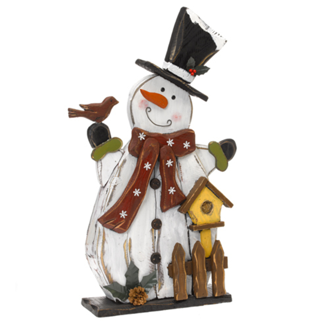 Wooden Snowman with Birdhouse & Fence 84cm SOLD OUT image 0