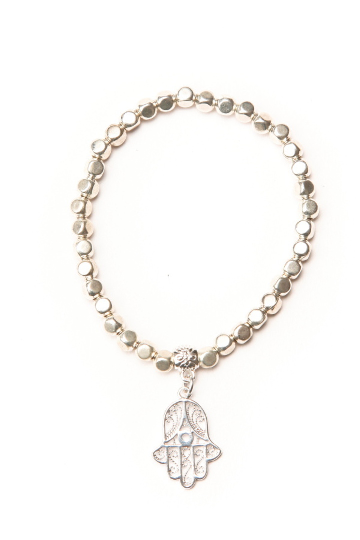 Bracelet, Silver Beads with Filagree Palm Charm image 0
