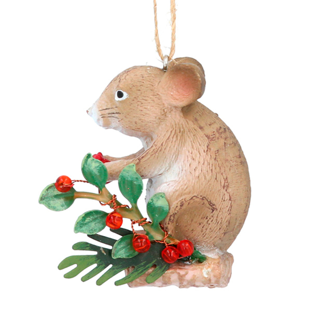 Resin Mouse on Holly Log 5cm image 0