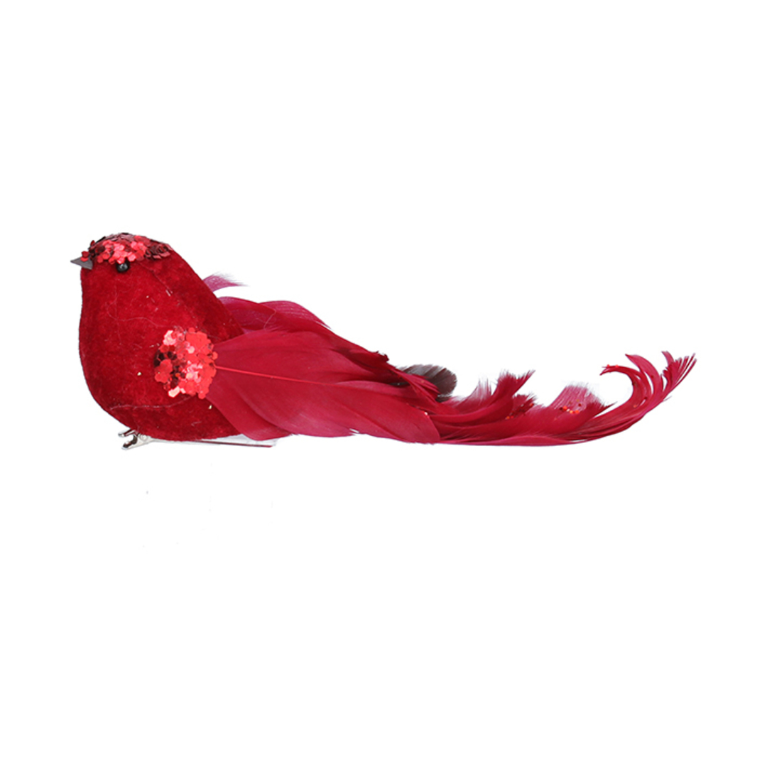 Clip, Red Fabric Feather Bird 19cm image 0