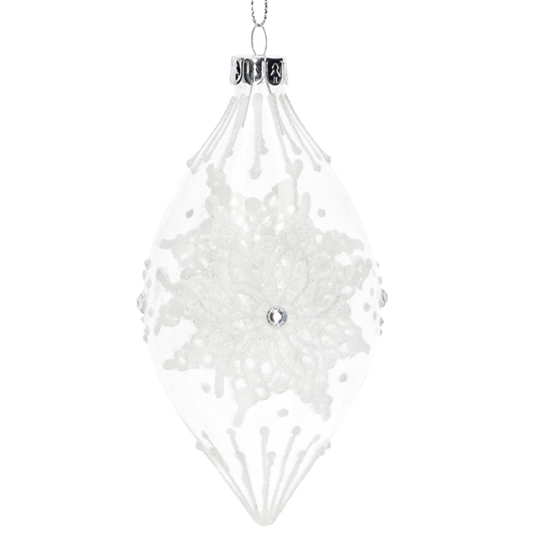 INDENT - Pack 12, Glass TearDrop Clear, White Lace 14cm image 0