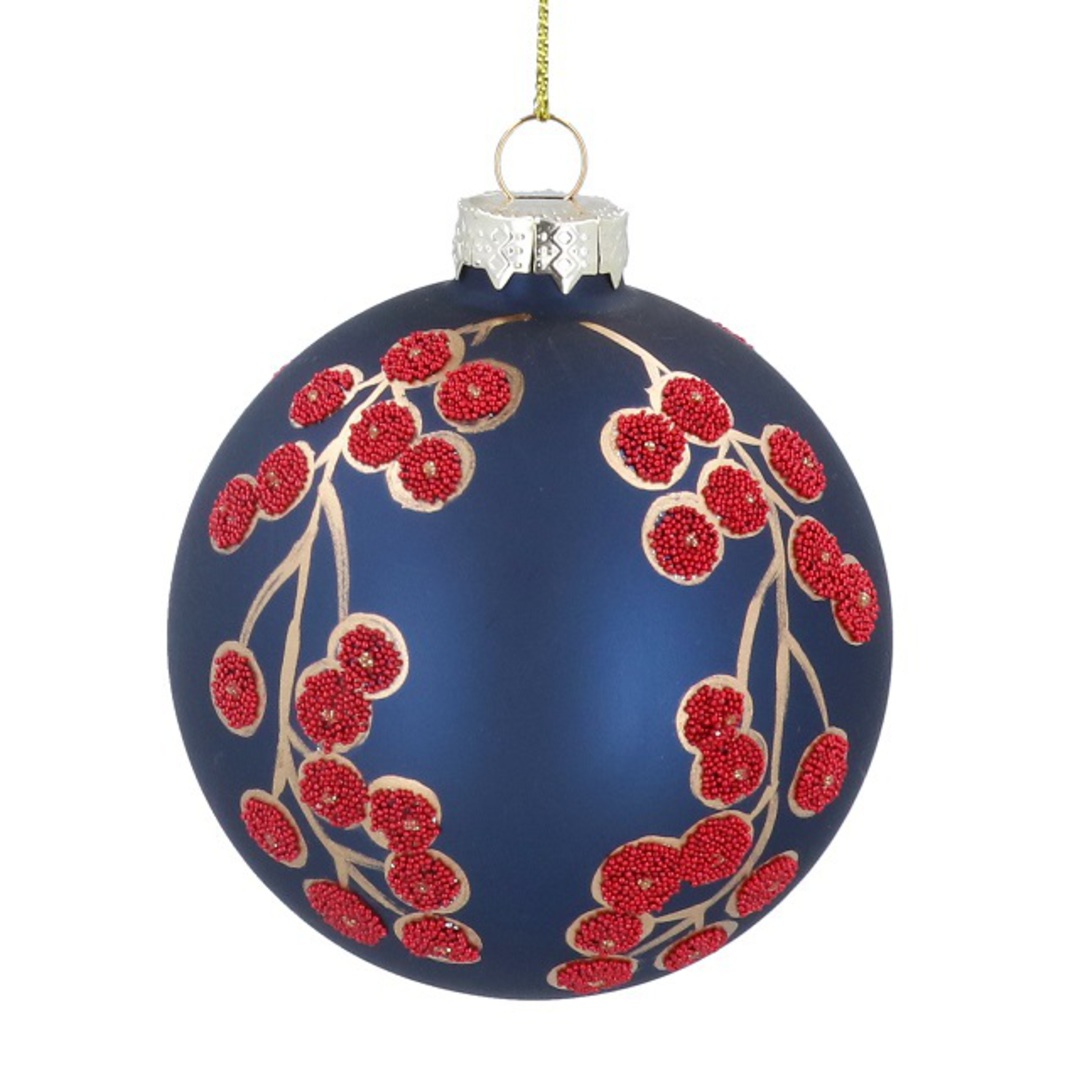 Glass Ball Matt Blue, Red Bead Berries 8cm *ETA NOV image 0