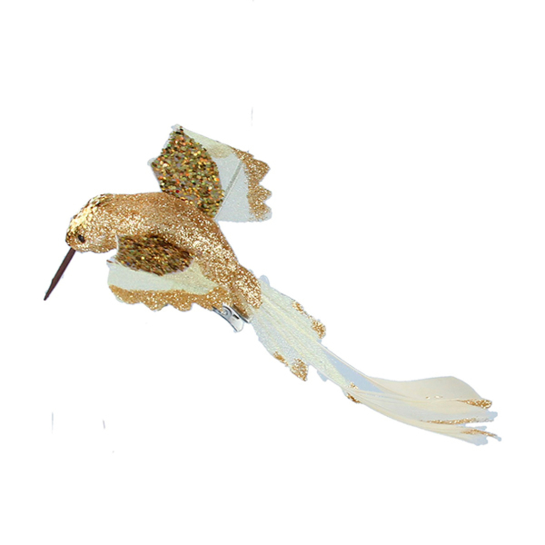 Bird Clip Gold Glitter, Feather Hummingbird 13cm image 0