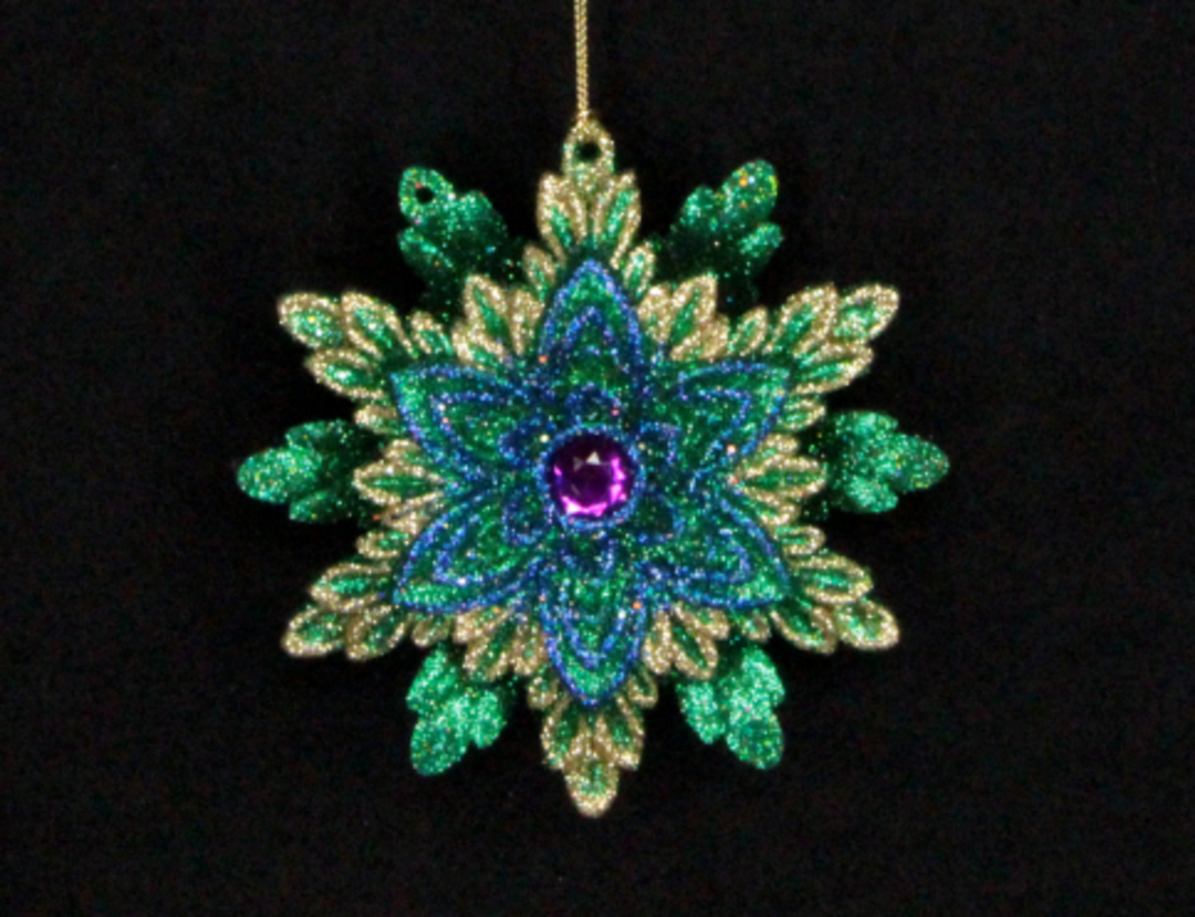 Hanging Snowflake Peacock Coloured Glitter image 0