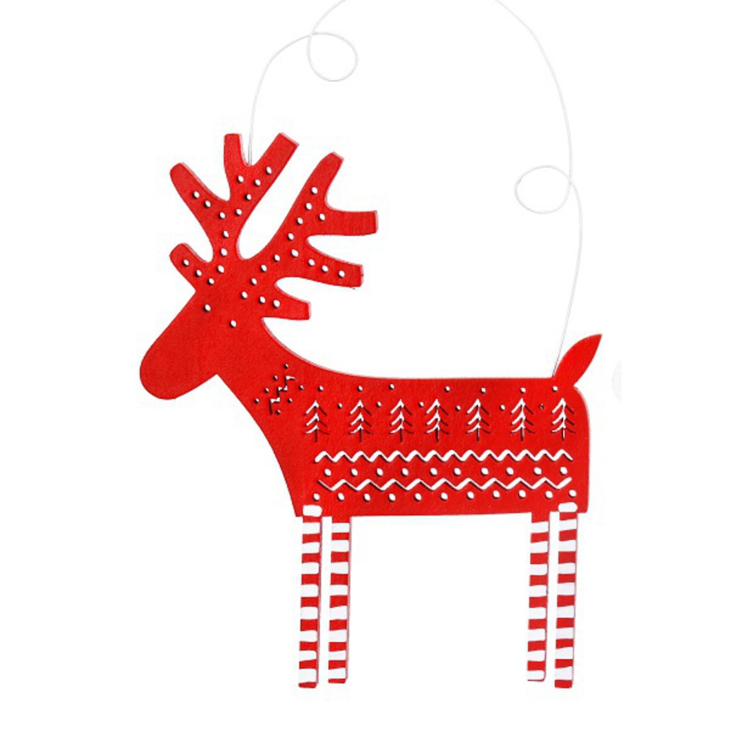 Wood Nordic Fretwork Reindeer, Red 15cm *ETA NOV image 0