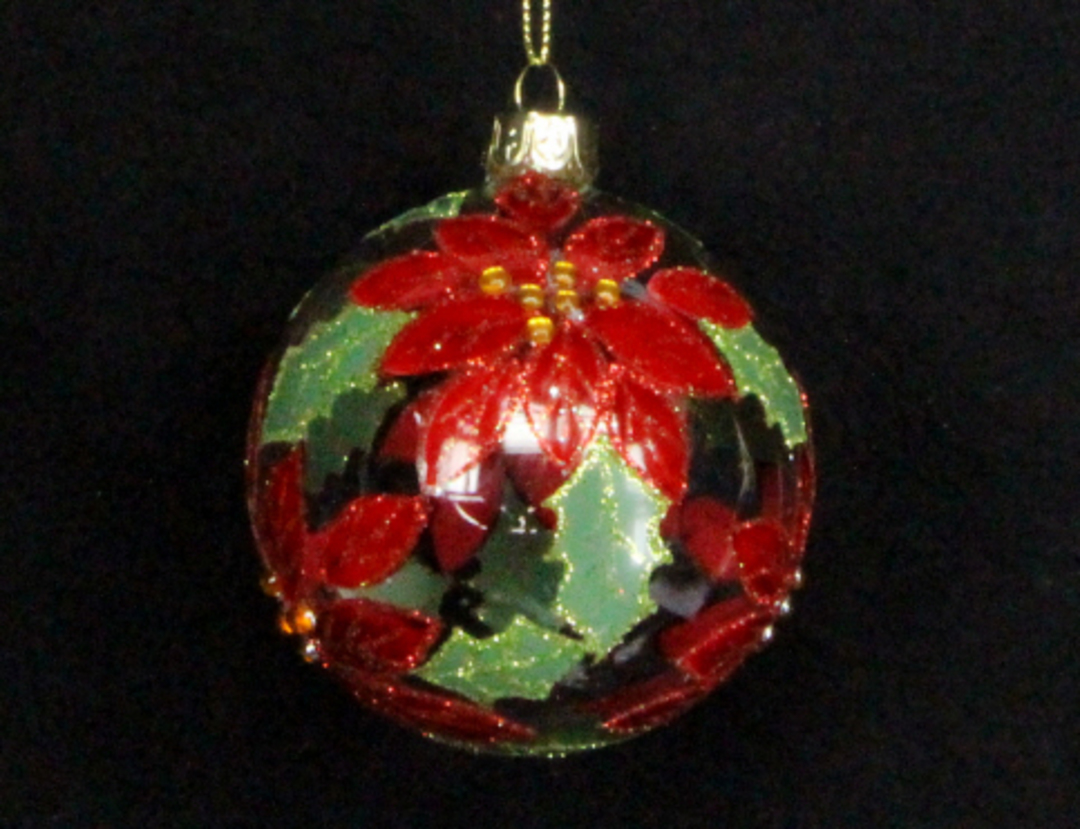 Glass Ball Clear with Red Poinsetta image 0