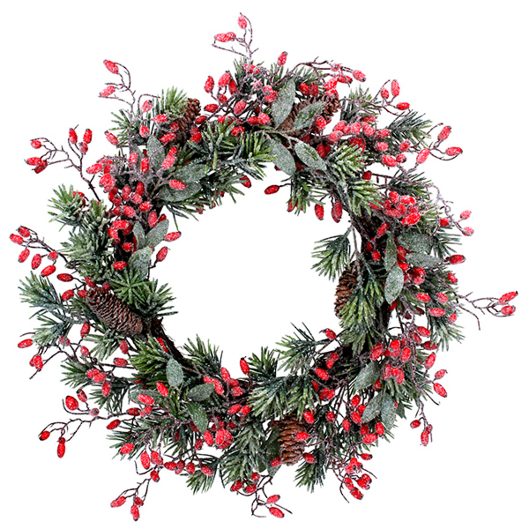 Frosted Fir, Cone & Rosehip Wreath 55cm *ETA NOV image 0